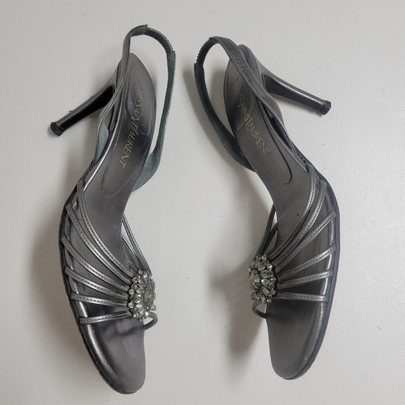 Yves Saint Laurent Grey Silver Heels with Crystal Embellishments. - Picture 4 of 16